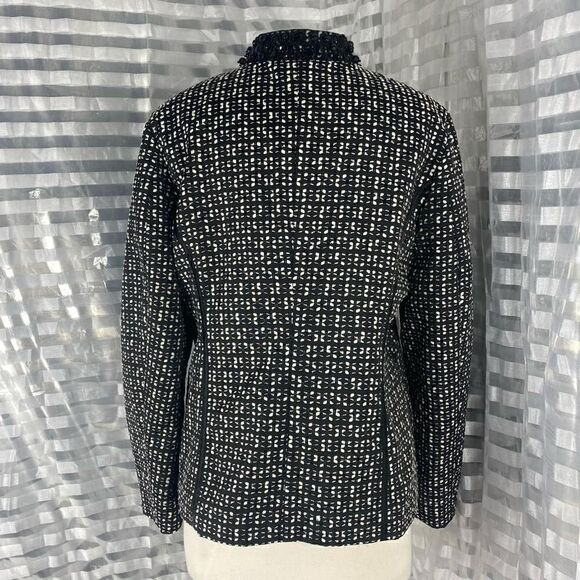 Chicos Black/White Tweed Beaded Collar Zip Up Jacket - Picture 4 of 7